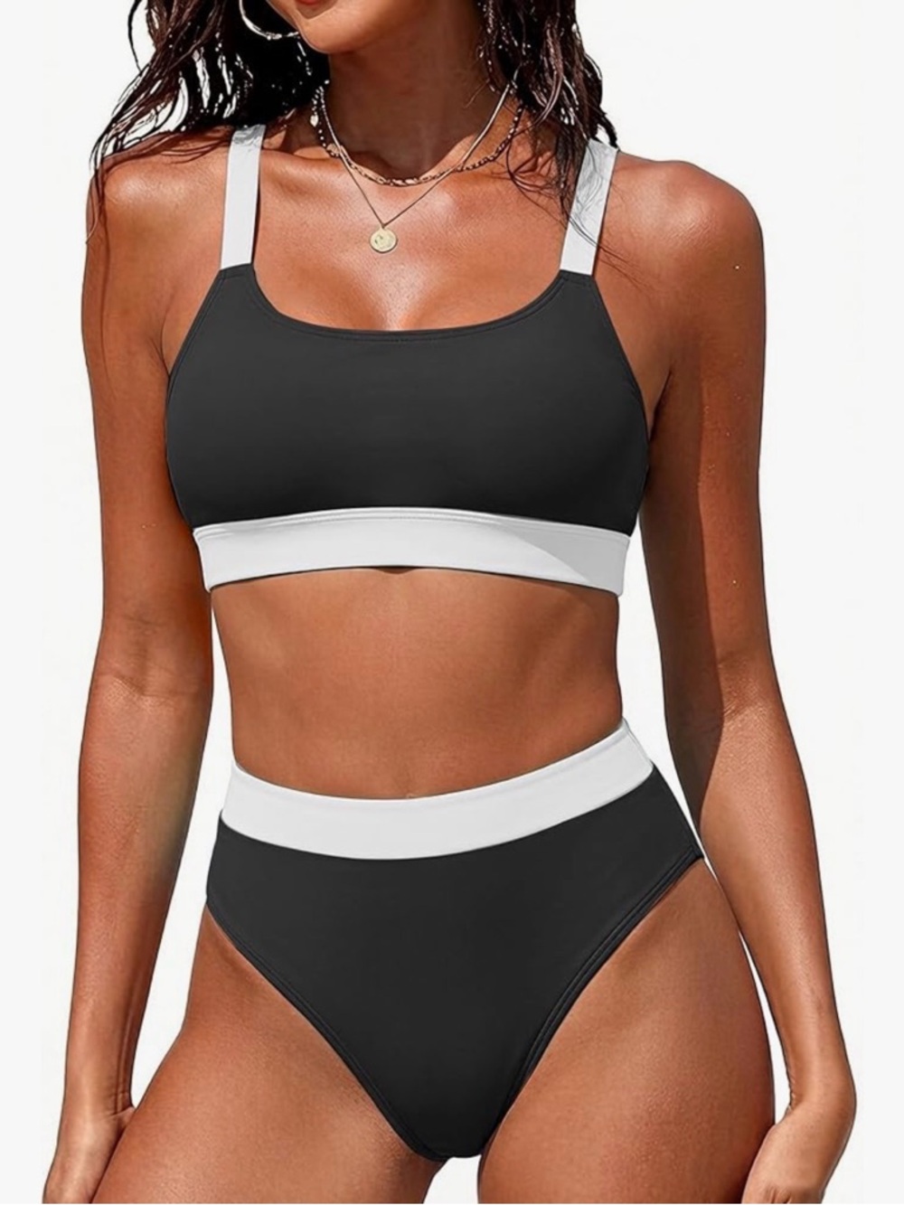 Women’s Black & White High-Waist Bikini Set